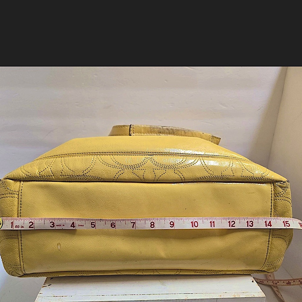 Coach Mustard Yellow Embossed Poly leather Tote,  with lots of life, discounted - Picture 7 of 16